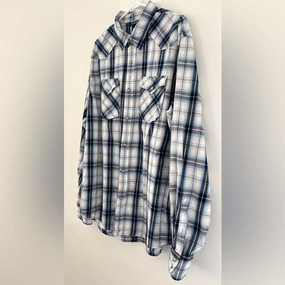 Old Navy Men's Size XL Button Down Long Sleeve Blue White Western Pearl Snaps - Picture 4 of 12